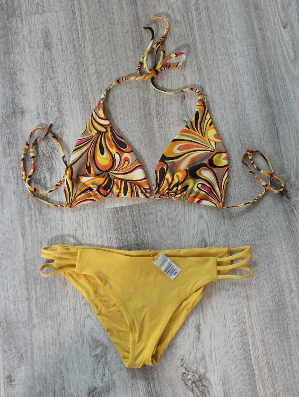 L*Space Large String Triangle Bikini Set Groovy Orange & Yellow